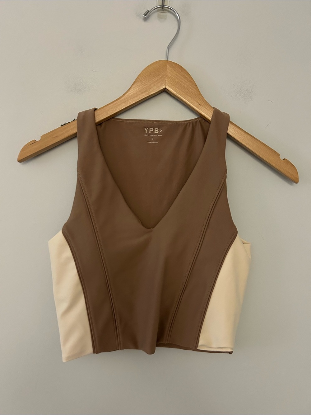 Abercrombie & Fitch YPB Longline V-Neck Workout Tank Bra Brown Tan Size Small